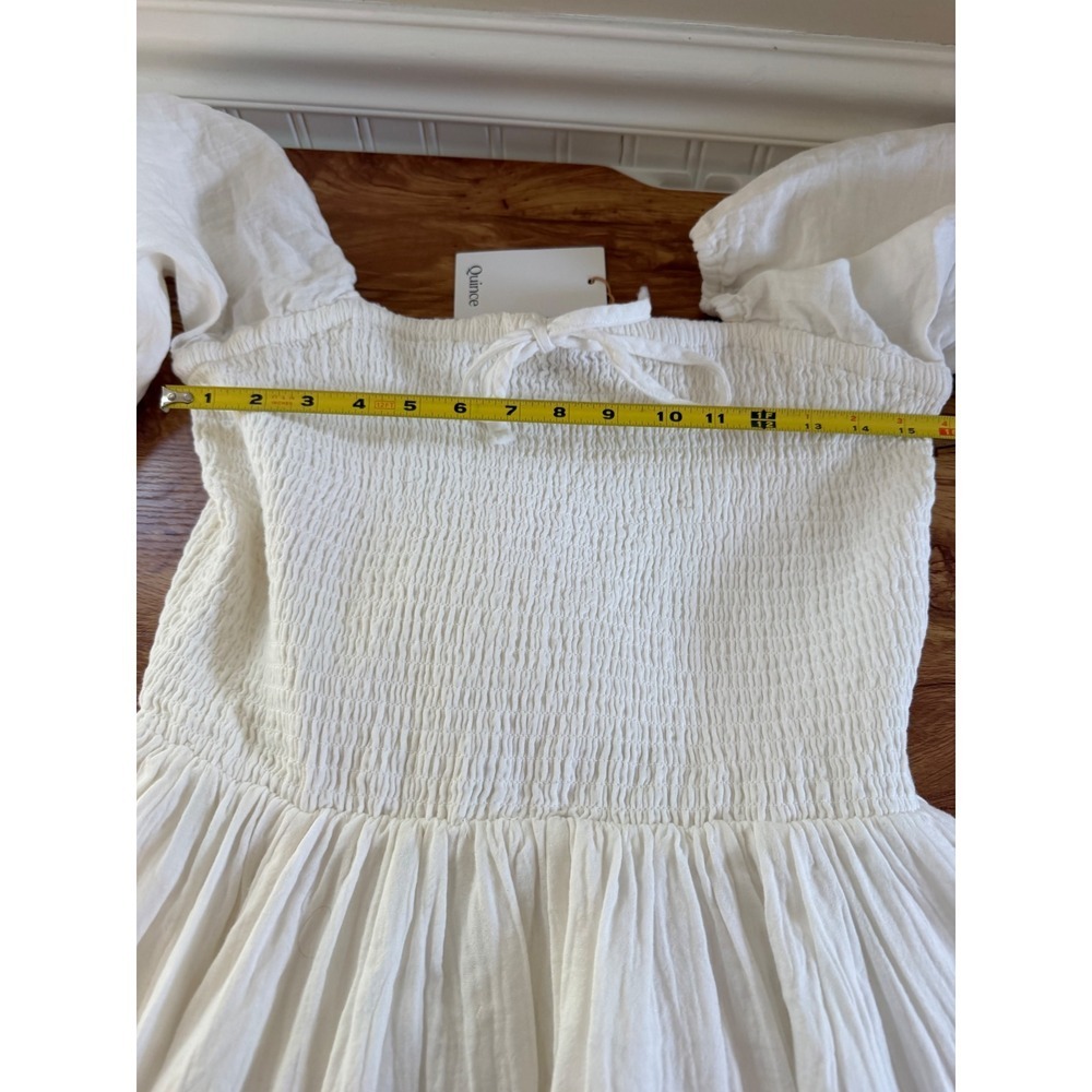 NWT Quince Organic Cotton Gauze Smocked Square Neck Midi Dress White Large - Picture 11 of 12